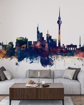 Berlin Skyline Blue & Bronze Wallpaper