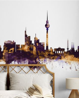 Berlin Skyline Purple & Gold Wallpaper