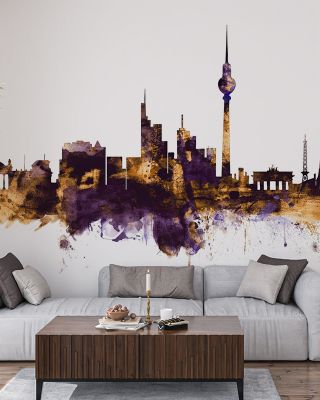 Berlin Skyline Purple & Gold Wallpaper