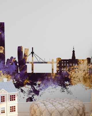 Bilbao Skyline Purple & Gold Wallpaper