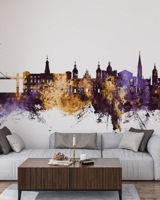 Bilbao Skyline Purple & Gold Wallpaper
