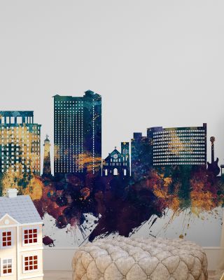 Biloxi Mississippi Skyline Blue & Bronze Wallpaper