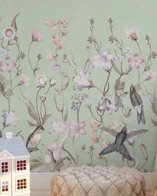 Bird Garden Green Scenic Wallpaper