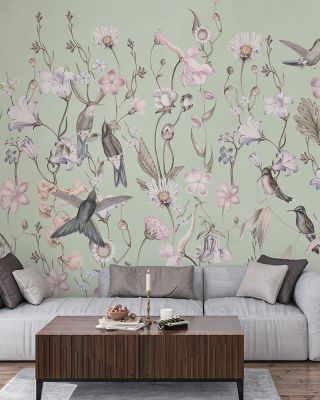Bird Garden Green Scenic Wallpaper