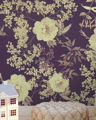 Birds of Eden Purple Scenic Wallpaper