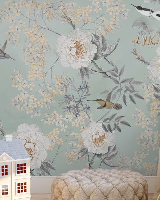 Autumn Birds of Eden Scenic in Green Wallpaper