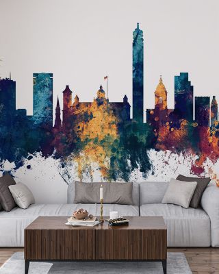 Birmingham England Skyline Blue & Bronze Wallpaper