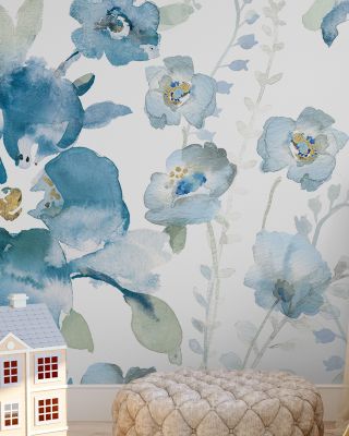 Blues of Summer Focus Floral Wallpaper