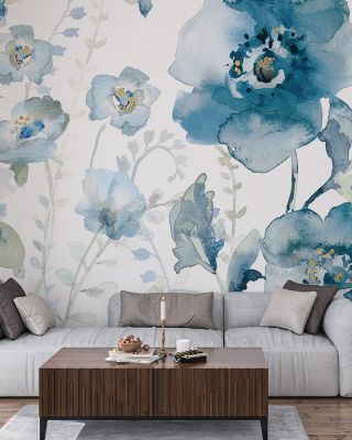 Blues of Summer Focus Floral Wallpaper