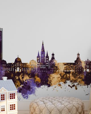 Bonn Skyline Purple & Gold Wallpaper