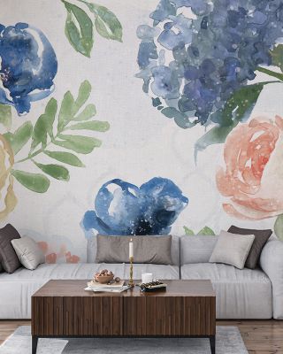 Botanical Coast White Scenic Wallpaper