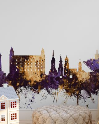 Bratislava Slovakia Skyline Purple & Gold Wallpaper