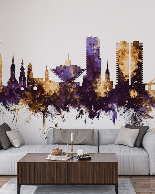 Bratislava Slovakia Skyline Purple & Gold Wallpaper