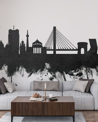 Bucharest Romania Skyline Black & White Wallpaper