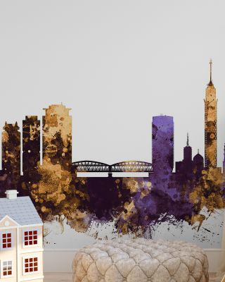 Cairo Egypt Skyline Purple & Gold Wallpaper