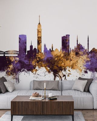 Cairo Egypt Skyline Purple & Gold Wallpaper