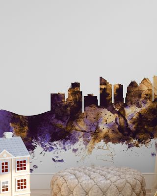 Calgary Canada Skyline Purple & Gold Wallpaper