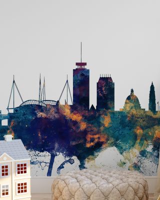 Cardiff Wales Skyline Blue & Bronze Wallpaper