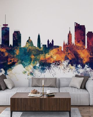 Cardiff Wales Skyline Blue & Bronze Wallpaper
