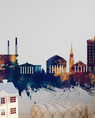 Charlottesville Virginia Skyline Blue & Bronze Wallpaper
