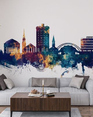 Charlottesville Virginia Skyline Blue & Bronze Wallpaper