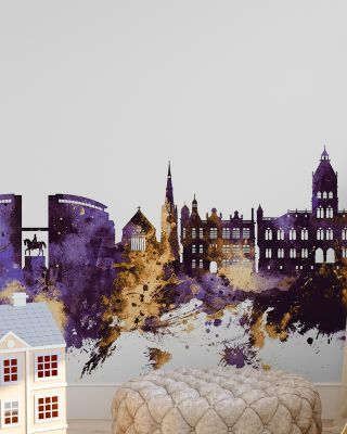 Chester England Skyline Purple & Gold Wallpaper