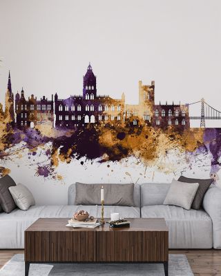 Chester England Skyline Purple & Gold Wallpaper