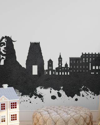 Coimbatore India Skyline Black & White Wallpaper