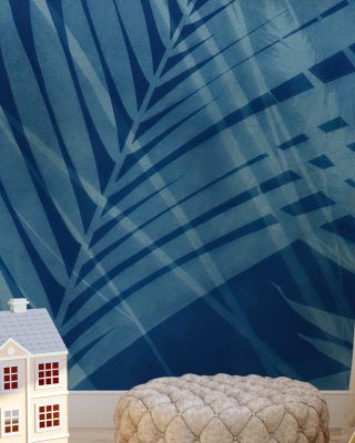 Cyanotype Leaves Scenic Wallpaper