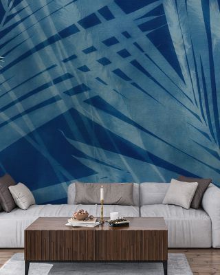 Cyanotype Leaves Scenic Wallpaper