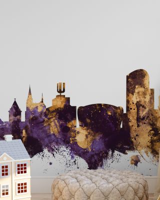 Dortmund Germany Skyline Purple & Gold Wallpaper