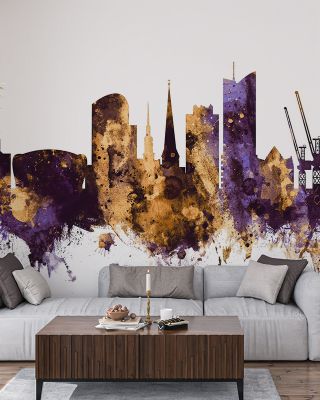 Dortmund Germany Skyline Purple & Gold Wallpaper