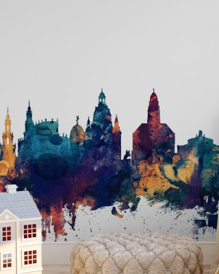 Dresden Germany Skyline Blue & Bronze Wallpaper