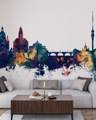 Dresden Germany Skyline Blue & Bronze Wallpaper
