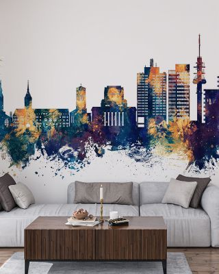 Duisburg Germany Skyline Blue & Bronze Wallpaper