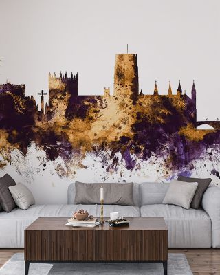 Durham England Skyline Purple & Gold Wallpaper
