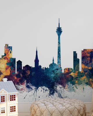 Düsseldorf Germany Skyline Blue & Bronze Wallpaper