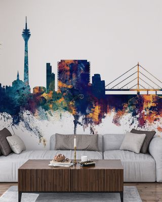 Düsseldorf Germany Skyline Blue & Bronze Wallpaper