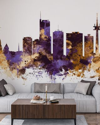 Essen Germany Skyline Purple & Gold Wallpaper