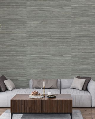 Faux Grasscloth with Visible Seams, Stone Grey Wallpaper