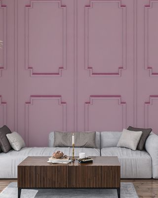 Faux Wall Panel Moulding, Pink Wallpaper