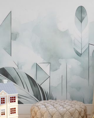 Feather Geometry Teal Scenic Wallpaper