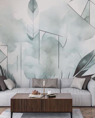 Feather Geometry Teal Scenic Wallpaper
