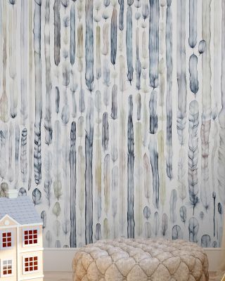 Feather Wall Blue Scenic Wallpaper