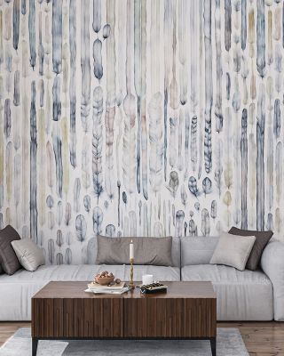 Feather Wall Blue Scenic Wallpaper