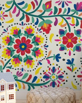 Floral Fiesta White I Wallpaper