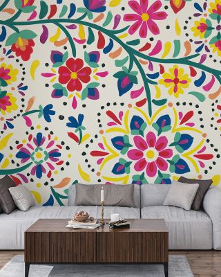 Floral Fiesta White I Wallpaper