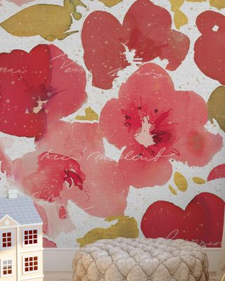 Floral Flow I Red Gold Wallpaper