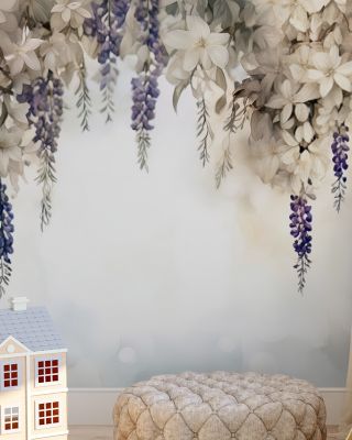 Gentle Wisteria Garden Warm Floral Wallpaper