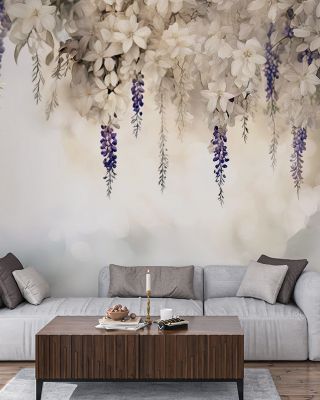 Gentle Wisteria Garden Warm Floral Wallpaper